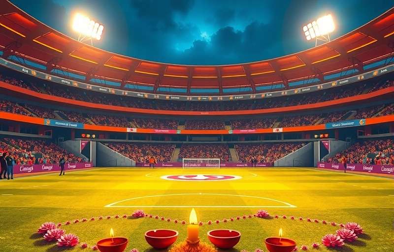 Cricket-turned-FIFA Stars Diwali special event with stadium decorated with lights and rangoli
